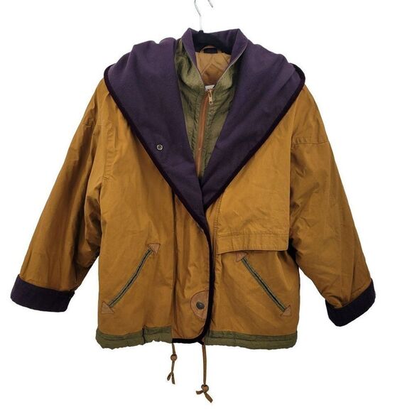 Vintage 80's The Limited Mens Coat Color Block Streetwear Grunge Mustard M - Picture 9 of 17